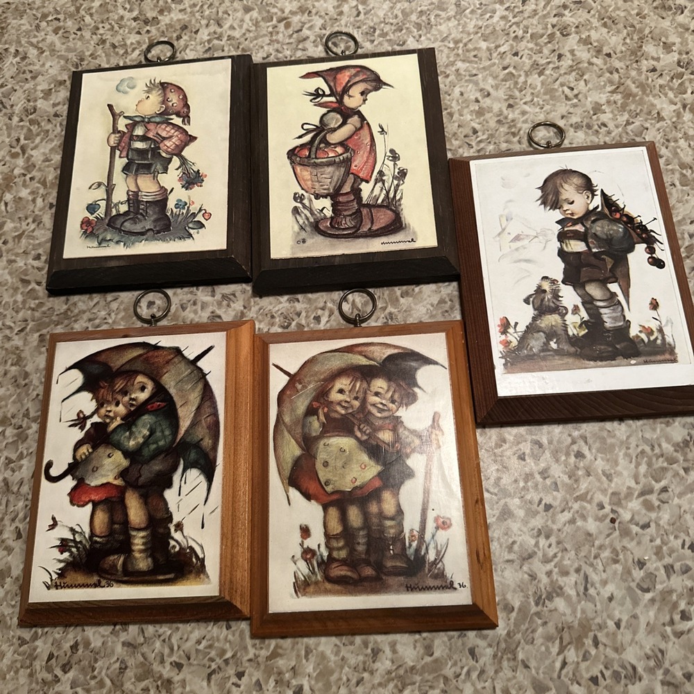 Vintage Hummel Wood Plaque Lot of 5 Wall Hanging Pictures German